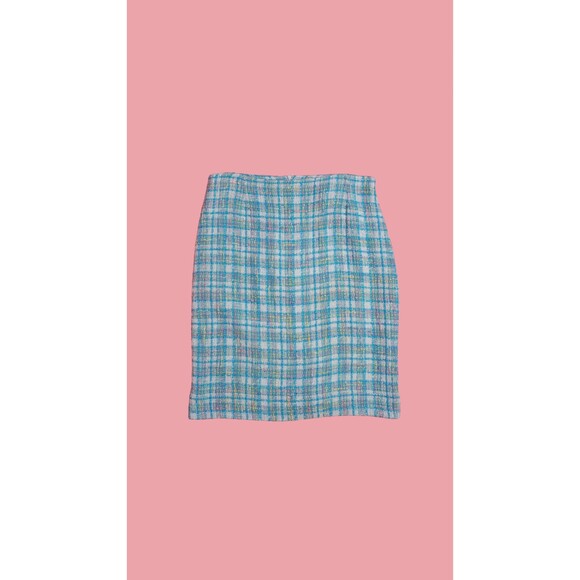 1990s-Y2K ANGEL NINA Blue Multicolor TWEED High Waist Pencil Wiggle Skirt. M-L